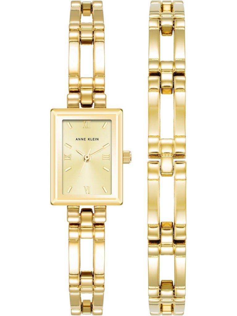 Anne Klein Womens Gold Tone Analog Japanese Quartz Fashion Bracelet Square Watch
